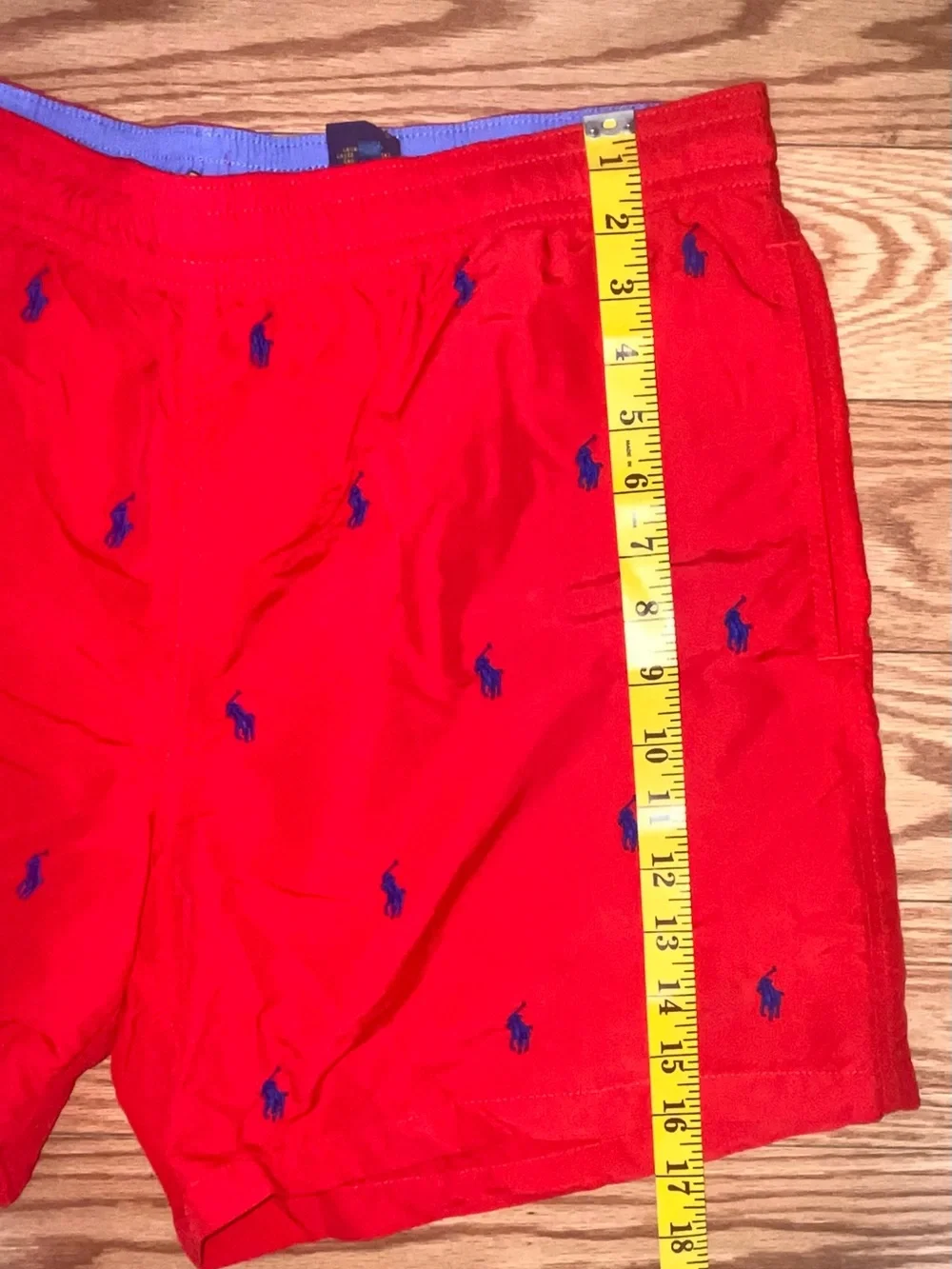 Polo Ralph Lauren Men's red All Over Pony Logo Swim Trunks Size L Drawstring